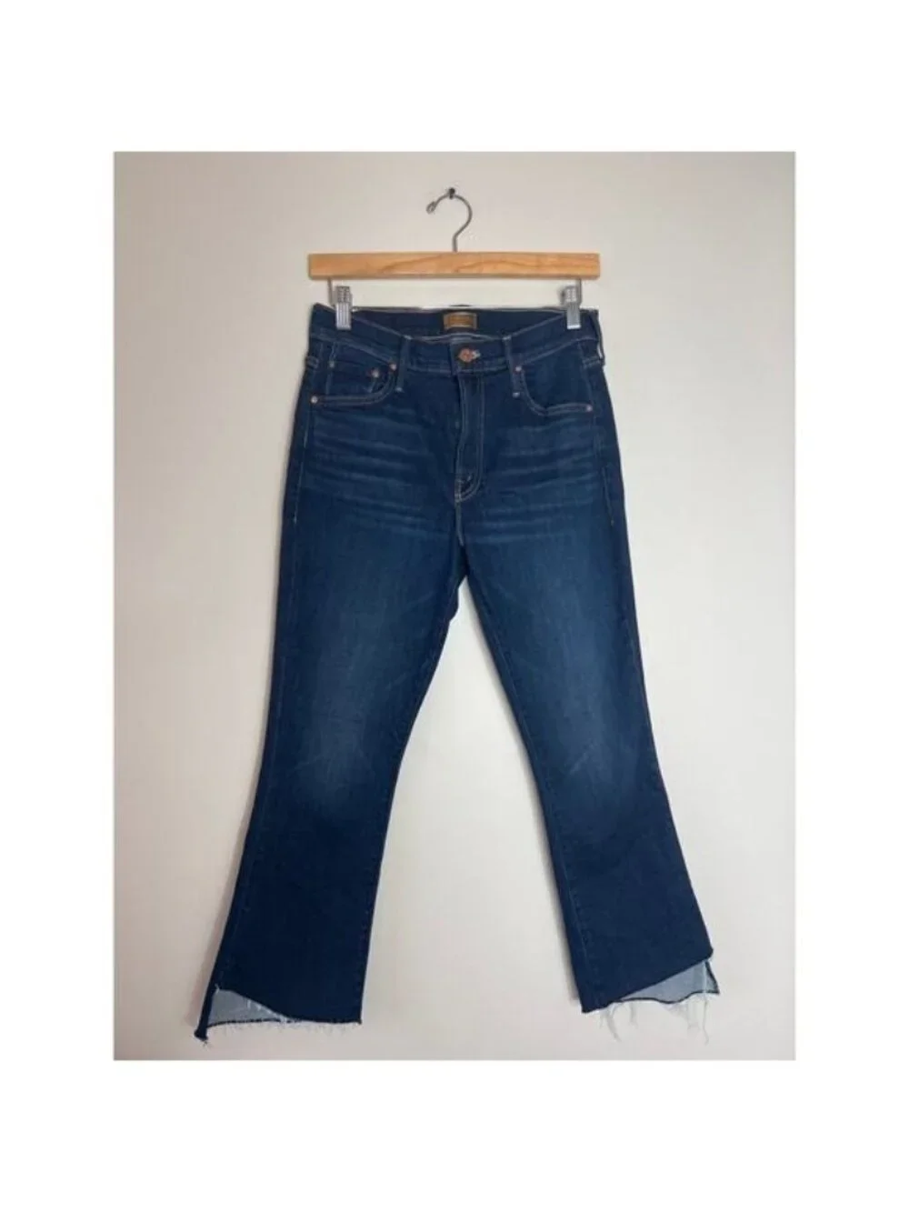NEW Mother Insider Crop Step Fray High Waist Bootcut Ankle Jeans Blue Size: 28 - Picture 2 of 8